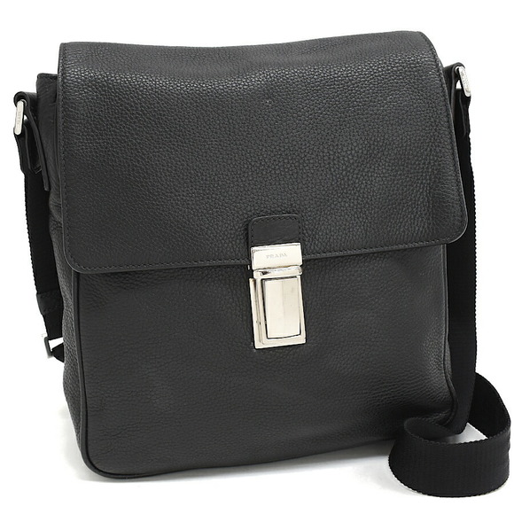 Prada CITY Leather Bag VITELLO Black Shoulder - Picture 1 of 8